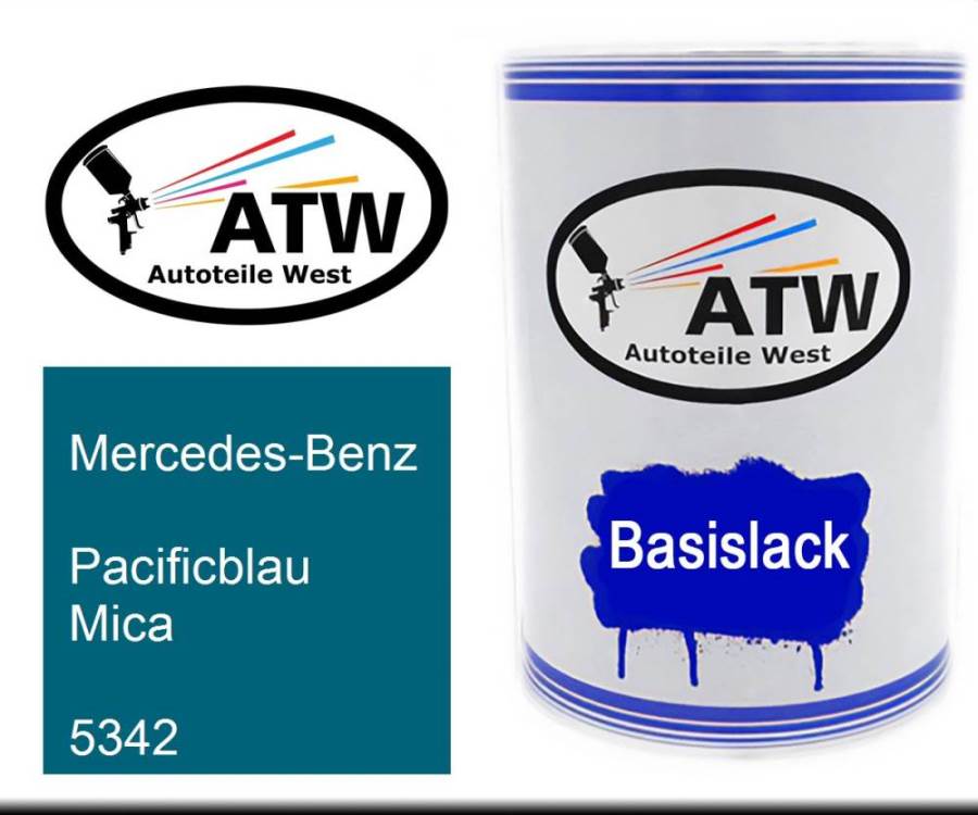 Mercedes-Benz, Pacificblau Mica, 5342: 500ml Lackdose, von ATW Autoteile West.